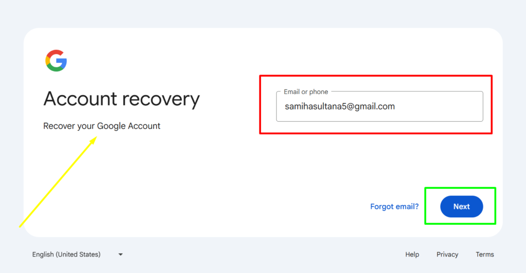 Recover deleted Gmail account using Google Account Recovery page
